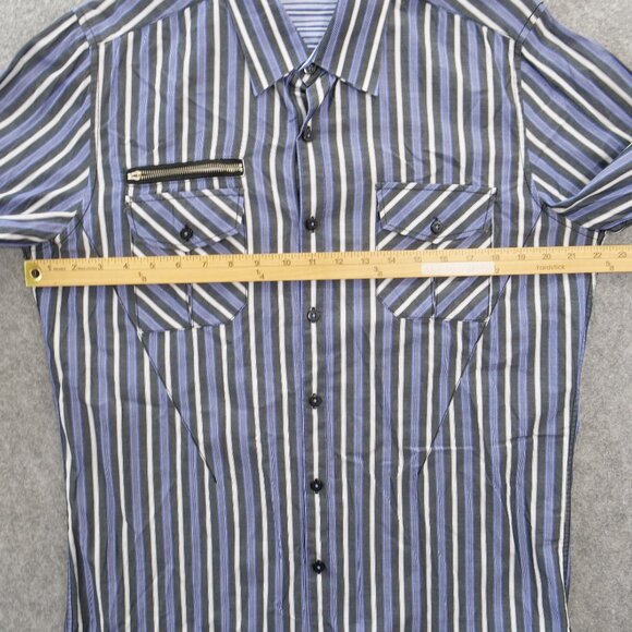 7 Diamonds Shirt Mens Large Blue Button Up Long Sleeve Striped Pockets - Picture 11 of 13